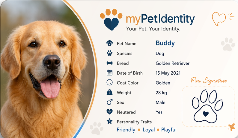 Personalized myPetIdentity pet card – front